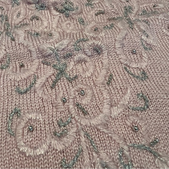 Vintage Jaclyn Smith Embellished Sweater Mock Neck Pink M Whimsy Cottagecore - Picture 4 of 6